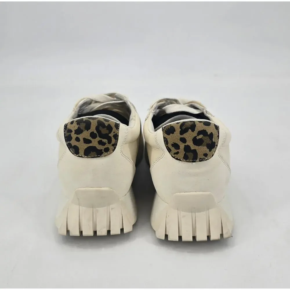 MIA Town Sneakers Womens 8 Cream Black Leopard Neutral Casual Athleisure Shoe‎